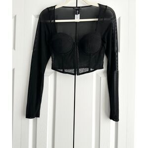 Sincerely Jules Junior's Lace Corset Top Size M Black Long Sheer Sleeves